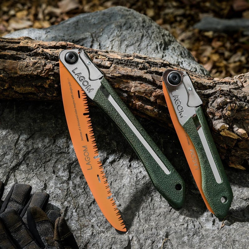 LAGOM Folding Camp Saws for Cutting Branches – 2 Pack (11.4" & 8.2") | SK5 Steel Blades, Ergonomic Handle, Secure Lock | Foldable Tool for Camping, Gardening, Survival, Kayaking, Outdoors - Image 2